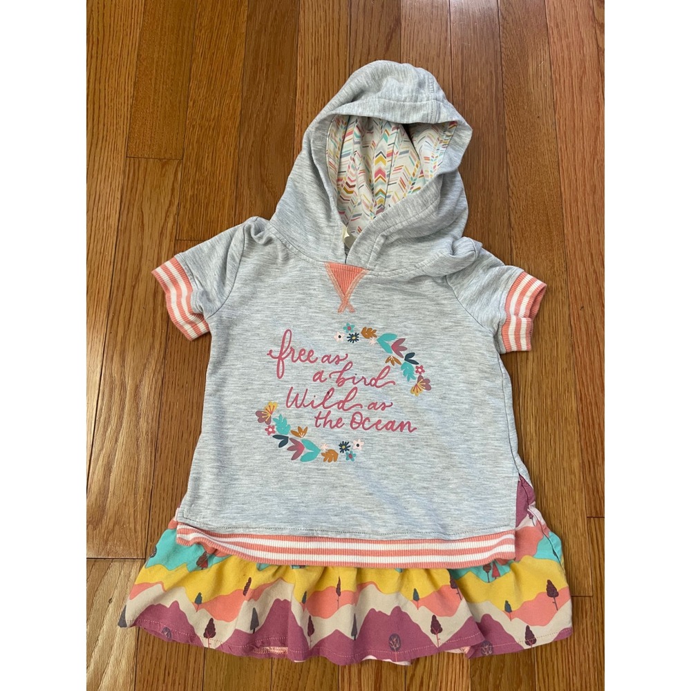 Matilda Jane Girls Gray Short Sleeve Hooded Top Graphic Ruffle Hem Size 4